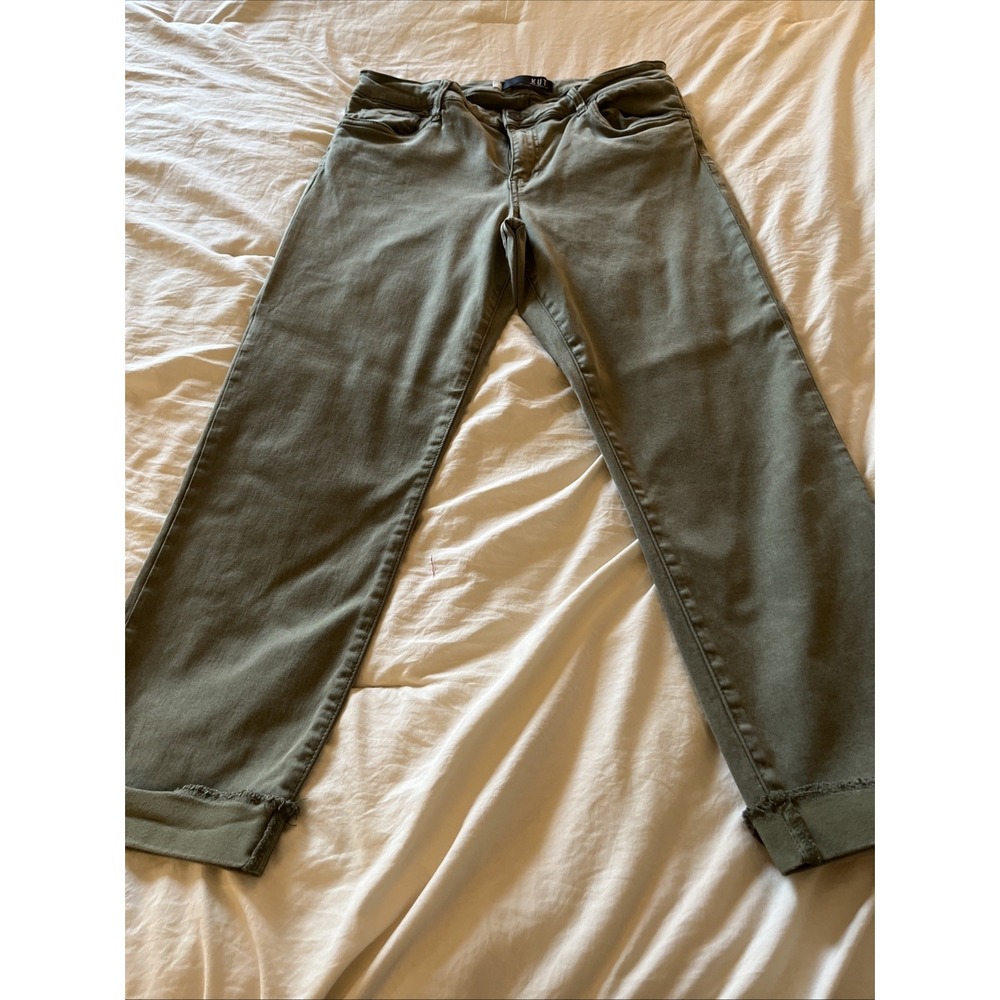 KUT Rachael Mom Jeans Women's  12 Green Distressed Raw Edge Hem